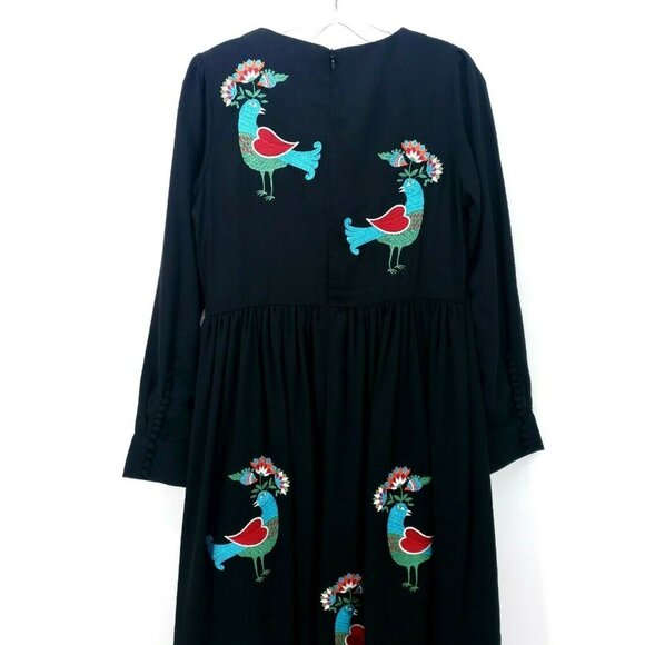 PEPALOVES Birds Embroidered NWT Black Maxi Dress Long-size S - Picture 6 of 11